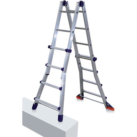 Facal – Échelle télescopique en aluminium 4+4 marches – Charge maximale 150 kg – Hauteur 120/400 cm – Charnières automatiques avec sécurité (1/4)