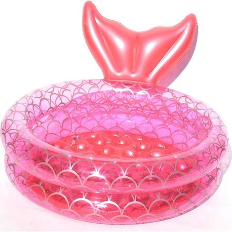 1 piscine gonflable sirène, ronde, 91 cm, fond à bulles antidérapant, pour enfants, pataugeoire avec trou de vidange (1/5)