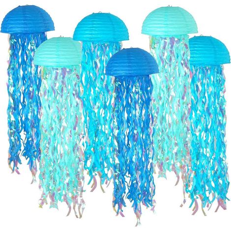 Farolillos de papel coloridos con forma de medusa, adornos colgantes de cumpleaños, farolillos semicirculares hechos de papel de aluminio de colores. (1/5)