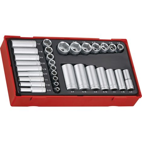 Teng TC20 TTAF32 Regular/Deep Socket Set, 32 Piece - 1/4 & 3/8in Drive TENTTAF32