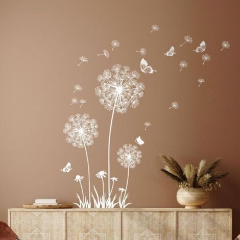 Dandelion Wall Stickers Removable White Flower Wall Decals Butterfly Wall Stickers for Living Rooms Bedrooms Offices Sofa Background Home Wall Decoration (1/5)