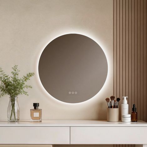 EMKE LED-Badspiegel Rund Ø 50 cm mit Antibeschlag, Touchsteuerung, dimmbar, 3 Lichtfarben und Memory-Funktion