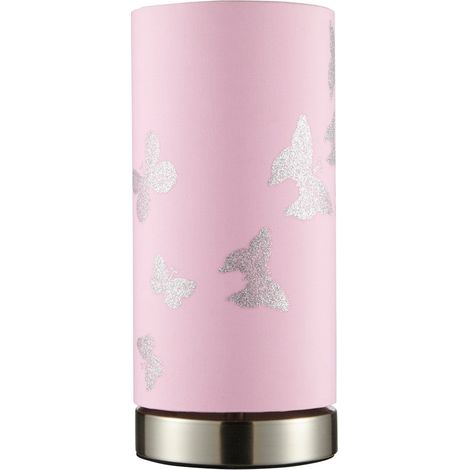 Litecraft Glow Butterfly Table Lamp With Pink Cylinder Shade - Satin Chrome (1/5)