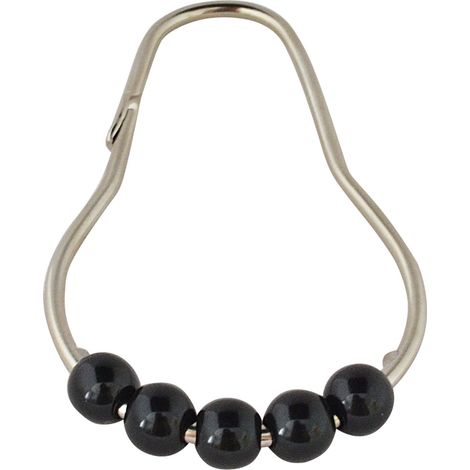 Rideau de Douche Anneaux avec système Lubrifiant en métal, 5 Boules Noire, 12 pièces Convient pour Rideau de Douche 180 x 200 cm (1/4)