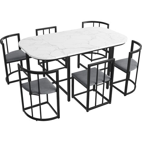 GagaTable de salle à manger 6 chaises, blanc, MDF, 308399408AAS (1/5)