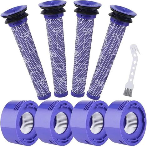 8-teiliges Filterset für Dyson V7, V8, SV10, Animal, Absolute und Motorhead Staubsauger: 4 Nachmotorfilter und 4 Vor-HEPA-Filtersets. Vergleichbar mit den Teilenummern DY-96566101 und DY-96747801.