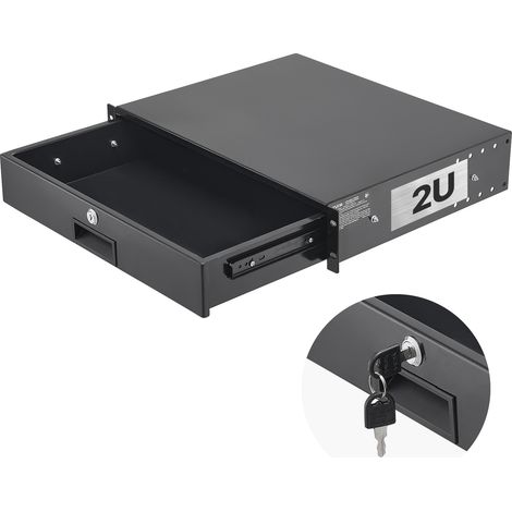 VEVOR Tiroir Rack 2U, Tiroir Rackable Verrouillable, Charge 22,68 kg, Profondeur 350 mm, avec Trous de Gestion Cable, Largeur de Montage 482 mm, pour Armoires de Serveur Equipement Reseau Audiovisuel