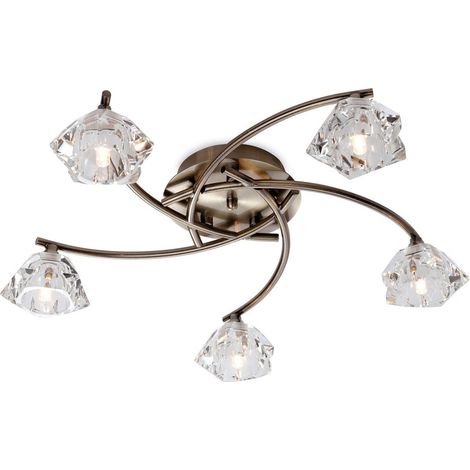 Firstlight Clara - Plafonnier affleurant à 5 bras en laiton antique, verre clair, G9