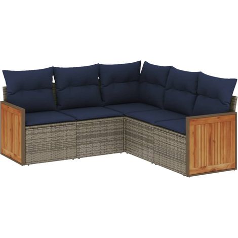 5-teiliges Gartensofa-Set mit Kissen, grau, Polyrattan vidaXL (1/5)