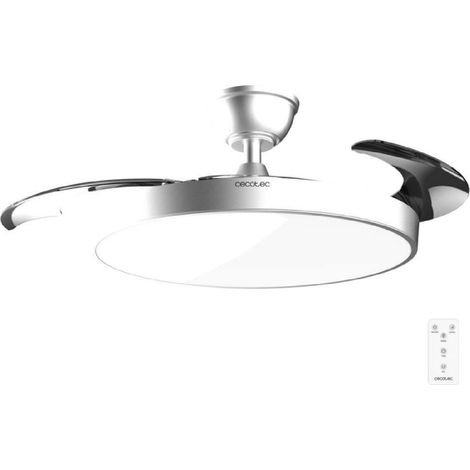 Cecotec Ventilador de Techo con Luz con Aspas Retráctiles EnergySilence Aero 300 Air Invisible Silver. 30W, Motor DC