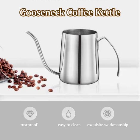 Ortviai Bouilloire à café manuelle en acier inoxydable 304 de 350 ml avec bec verseur fin pour infusion précise (1/4)