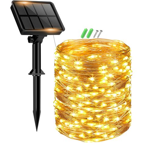 1 Guirlande solaire 150LED 15+2m étanche 8 modes cuivre pour jardin terrasse Noël mariage (1/5)