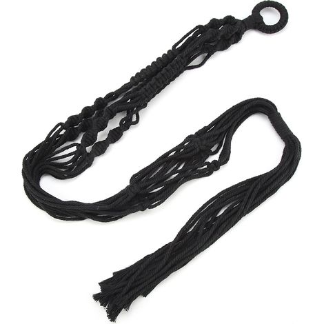 Panier suspendu pour plantes, support pour jardinière avec cordon tricoté et corde en coton (noir, 105 cm) (1/5)