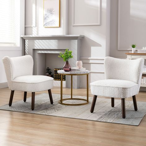 Wahson Lot de 2 Fauteuil Relax en Fausse Fourrure, Fauteuil Confortable Fauteuil Scandinave avec Siège Épais Fauteuils Rembourrée pour Salon et Chambre, Blanc