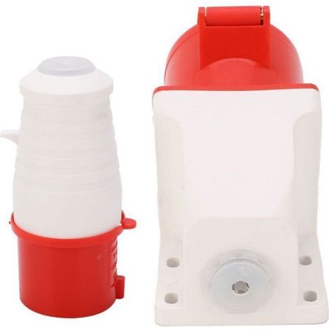 Prise D'alimentation 4 Broches - 32 A - AC 380 V - IP44 - Pour Installation Industrielle Extérieure - Lot de 1 Prise + 1 Fiche (1/4)
