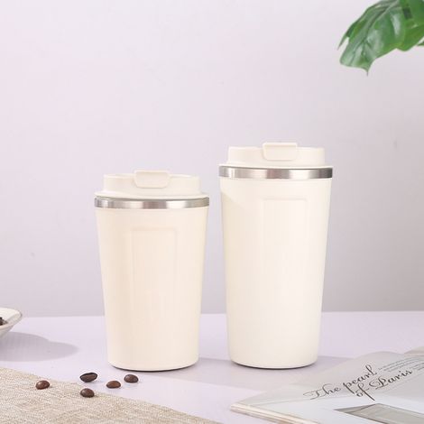 Mug élégant en acier inoxydable 304, portable et tendance, isotherme pour boissons chaudes et froides, blanc, 380 ml (1/5)