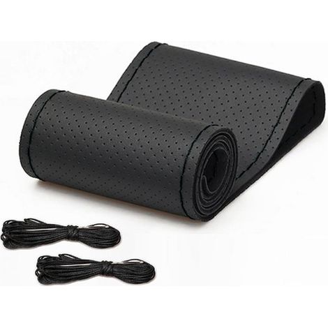 Funda universal transpirable antideslizante para volante de coche, de microfibra negra, 37-38 cm (1/5)