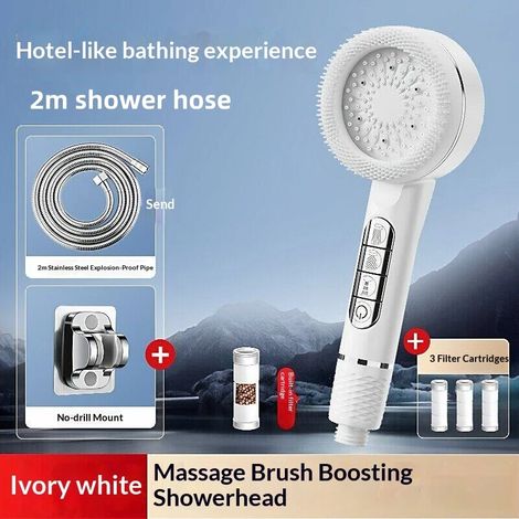(Ensemble blanc 3 pièces) Pommeau de douche multifonction à 4 modes de pression, réglable, avec large jet et fonction massage, accessoire de salle de bain (1/5)