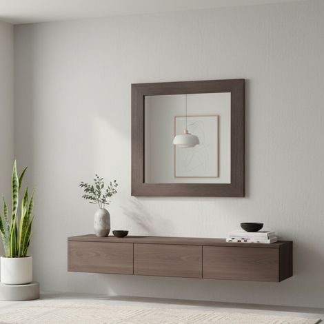 Specchiera Quadrata Plana 90x90 cm con Cornice Larice Grigio – Design Moderno ed Essenziale (1/3)