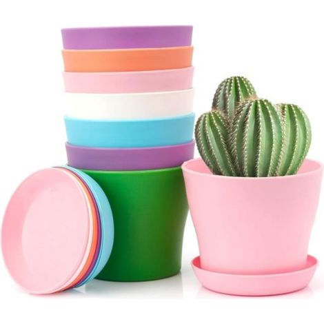 Pot de Fleur - Marque Inconnue - 8pcs Pot de Fleur Plastique - Rond - Percé - Couleurs aléatoires (1/4)
