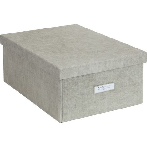 Boîte de Rangement de Taille Moyenne Avec Couvercle – Rangement Robuste en Carton et Papier Effet lin – Boîte Dépliante Avec Porte-Étiquette - Beige (1/5)