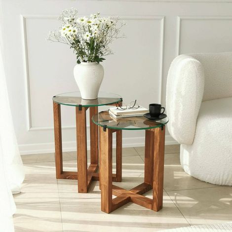 Dmora - Mesa de café Dlangell, Mesa de centro baja, Revistero para sofá, Estante de la sala de estar, 40x40h50 cm, Nuez (1/5)