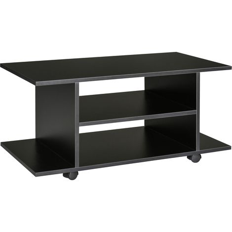 Mobile porta TV con ruote girevoli, panca porta TV in legno con ripiani, supporto per televisori fino a 42 pollici, stile contemporaneo per soggiorno, camera da letto e ufficio, 80 x 40 x 40 cm, nero