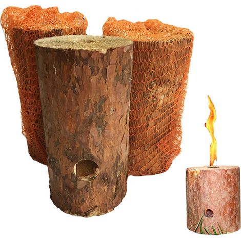 Monmobilierdesign – Lot de 6 bûches suédoises en bois – Bougies de jardin pour ambiance extérieure – Autonomie 1,5h à 2h – Feu de camp naturel