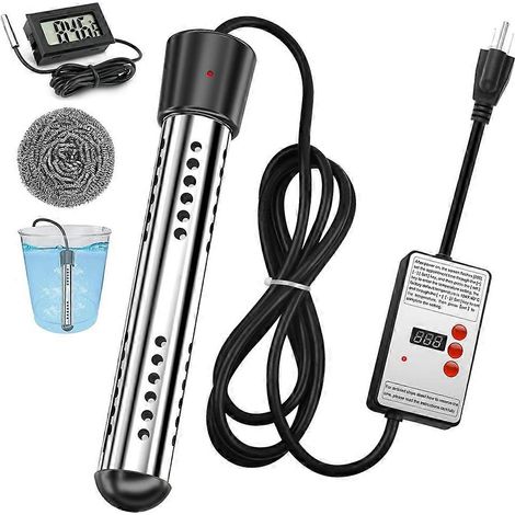 Ce chauffe-eau électrique portable de 1500 W, fabriqué en acier inoxydable 304, convient aux activités de plein air telles que les piscines, les baignoires, les seaux, les camping-cars et le camping. (1/5)