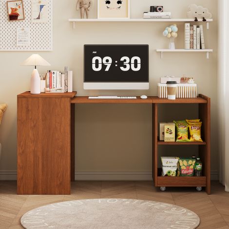 Table pliante multifonctionnelle 126×55×75 cm combinant bureau et armoire, avec deux compartiments de rangement pour une organisation optimale, grande capacité de charge, finition noyer (1/5)
