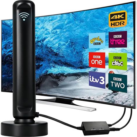 Antenne DVB-T2 avec amplificateur intérieur pour TV, antenne TV 4K UHD Full HD, réception 360° jusqu'à 500 km (1/5)