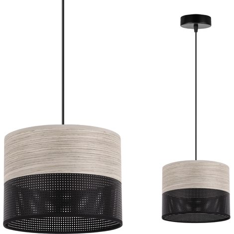 LAMPE SUSPENDU SIMPLE ABAT-JOUR PLACAGE CHÊNE BLANCHI 20CM (1/5)