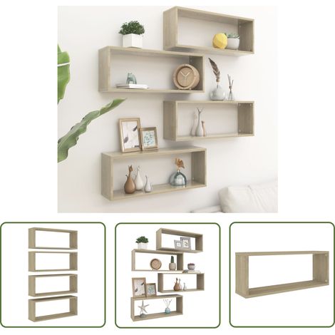 The Living Store Étagères murales cube 4 pcs Chêne sonoma Bois d’ingénierie - Etagere Murale - Rangement Mural - Etageres Cubes - Meuble Deco - Decoration Murale (1/5)