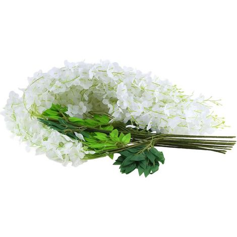 Lot de 12 guirlandes artificielles (13,2 m), couronnes suspendues en soie, longues guirlandes de fleurs arbustes suspendues, pour la maison, les fêtes et les mariages