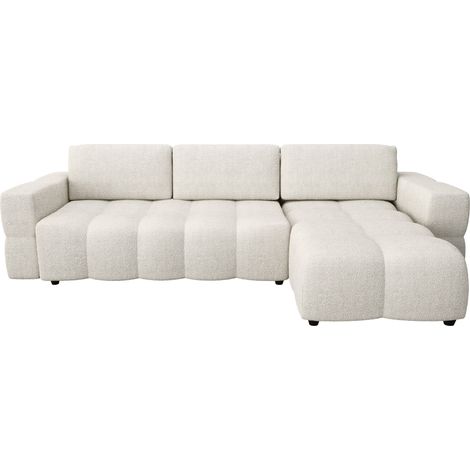 Canapé d'angle droit convertible 5 places en tissu bouclette crème (1/5)