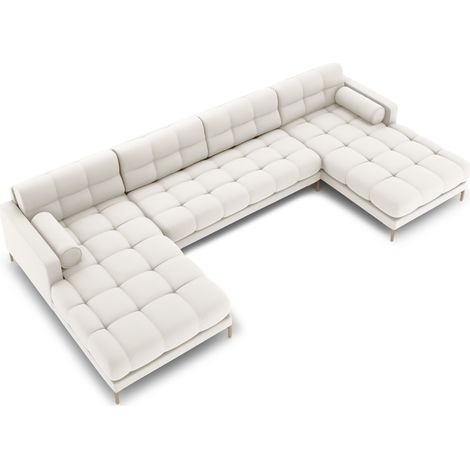 Canapé panoramique 7 places en tissu structurel beige clair (1/5)