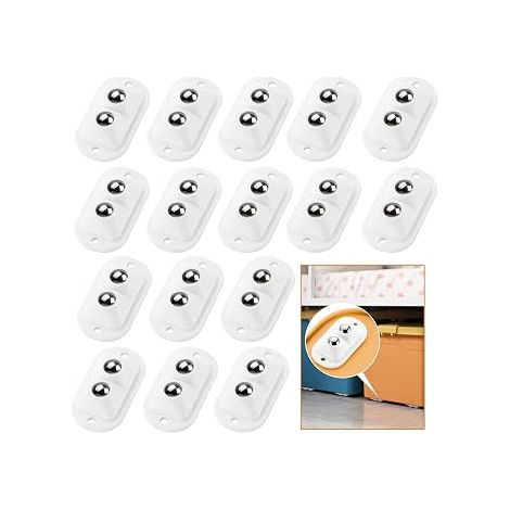 16 roulettes autocollantes blanches pour boîte de rangement et poubelle, en acier inoxydable. (1/5)