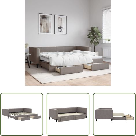vidaXL Sofa-Bett - Tagesbett Ausziehbar mit Schubladen Taupe 90x200 cm Stoff (1/5)