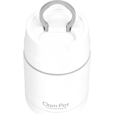 Boîte alimentaire isotherme sous vide 800 ml / 27 oz en acier inoxydable 304 à double paroi avec cuillère pliable, blanche (1/5)