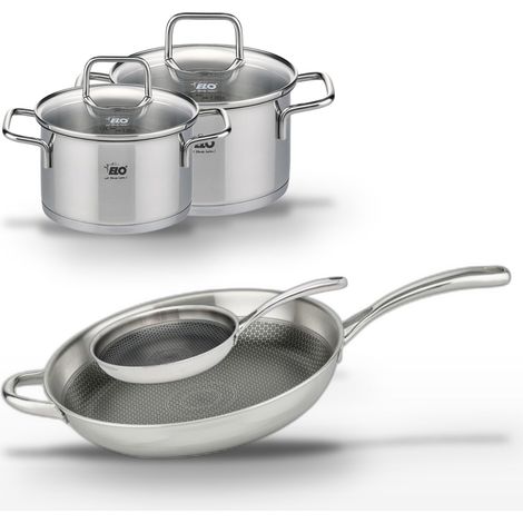 Lot Poêles 32cm & 24cm Elo Relief Evolution avec Faitouts 14cm & 16cm (1/5)