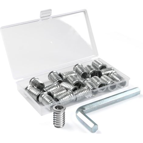 Insert Fileté Bois M10 x 25mm, 20 Pièces Douille Filetée Visser Écrous à Bois Acier au Carbone Zinc Intérieur Manchons a Visse Vis Tête, Inserts D'écrou Ecrou Hexagonal pour Meubles en Bois (1/5)