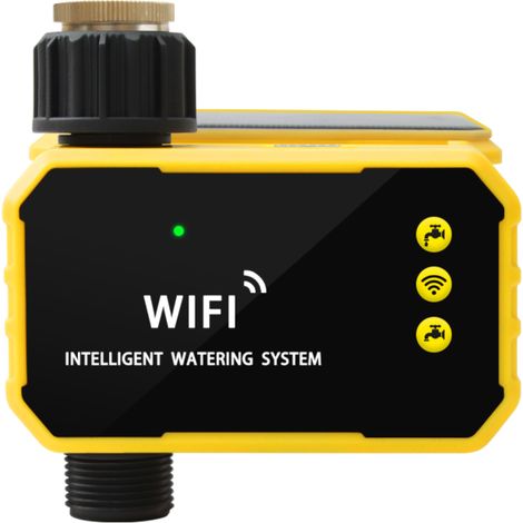 Controlador de riego inteligente WiFi G3/4, con sensor de lluvia, alimentación solar y batería de 3200 mAh (negro)