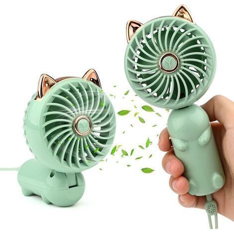 Mini ventilateur portatif - Portable - Petit ventilateur USB pliable - 3 vitesses - Petit ventilateur de table personnel pour bureau - Intérieur - 1 pièce - Vert (1/5)