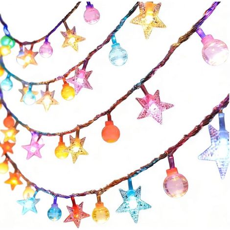 Guirlande Lumineuse Étoiles Boules - 300 cm - 20 LED Multicolores - Modes Fixe Clignotant - Alimentation Piles AA - Intérieur Extérieur (1/5)