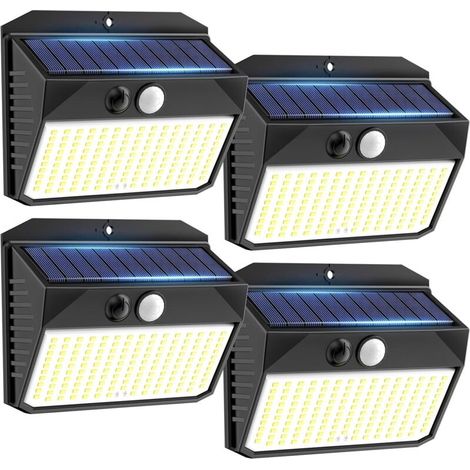 Lampe Solaire , Lot de 4 Lumiere Solaire Exterieur avec Détecteur de Mouvement, 138LED Spot Solaire IP65 Etanche Lampe Solaire (1/4)