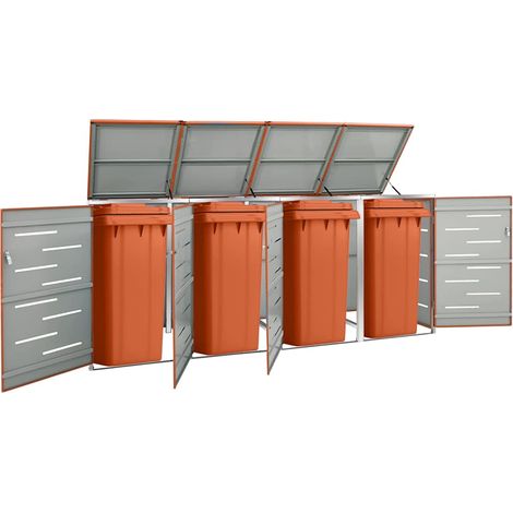 Abri pour quatre poubelles Abri de Jardin - 276,5x77,5x115,5 cm Inox BV843532 - BonneVie (1/5)