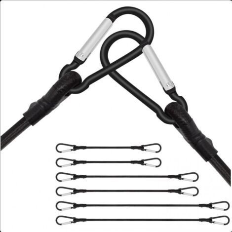 Set of 6 elastic bungee cords with carabiner, elastic bungee cords with hooks 60 cm 100 cm 150 cm, long elastic bungee cords with carabiner for camping, tarpaulins, bike racks, tents, cars (1/5)