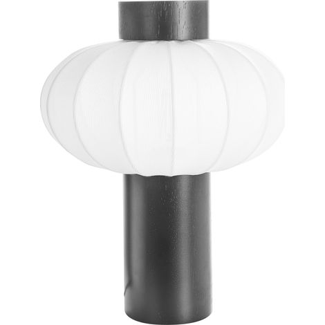 Lámpara de mesa moderna de metal hierro pantalla de nailon madera de caucho forma redonda negro Abens