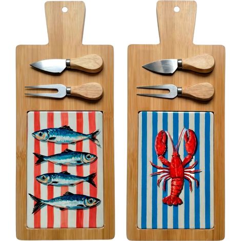 Set de 2 tablas de quesos de bambú rayas marineras 40 cm (1/5)