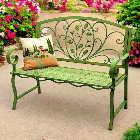 DanDiBo Gartenbank Wetterfest 2 Sitzer Metall Grün 110 cm 96593 Sitzbank Eisen Bank Garten Antik Parkbank (1/5)
